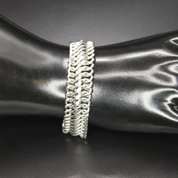 Vintage Signed CORO PEGASUS Thick Link Bracelet Silver Tone 7.5" Long 1950s - Picture 2 of 15